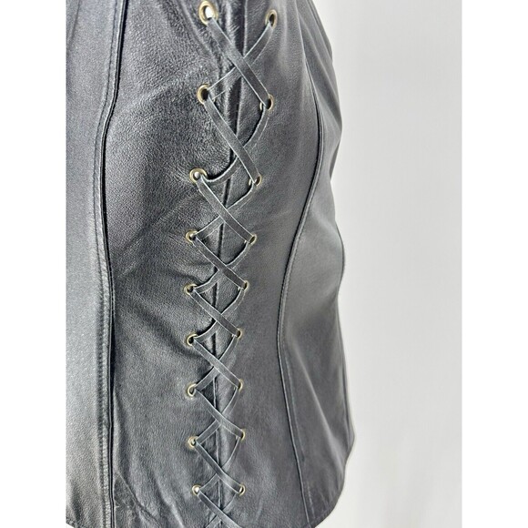 Newport News VTG Y2K NWT Leather Lace Up Moto Vest 8 Black Edgy Old Money - Picture 5 of 7